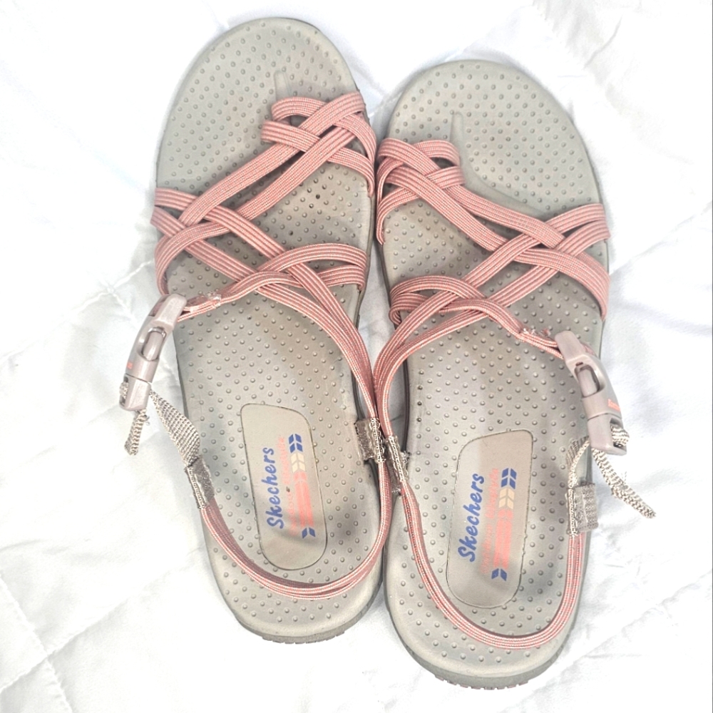 Skechers Reggae Irie Mon Woman's Size Taupe Coral Backstrap Sandals